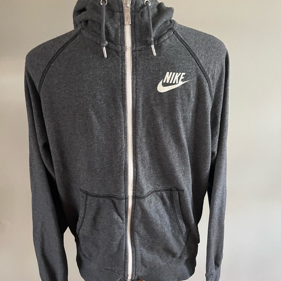 Nike Tech Sweater Adult Mens Medium Gray White Swoosh Logo Hoodie - Picture 1 of 7